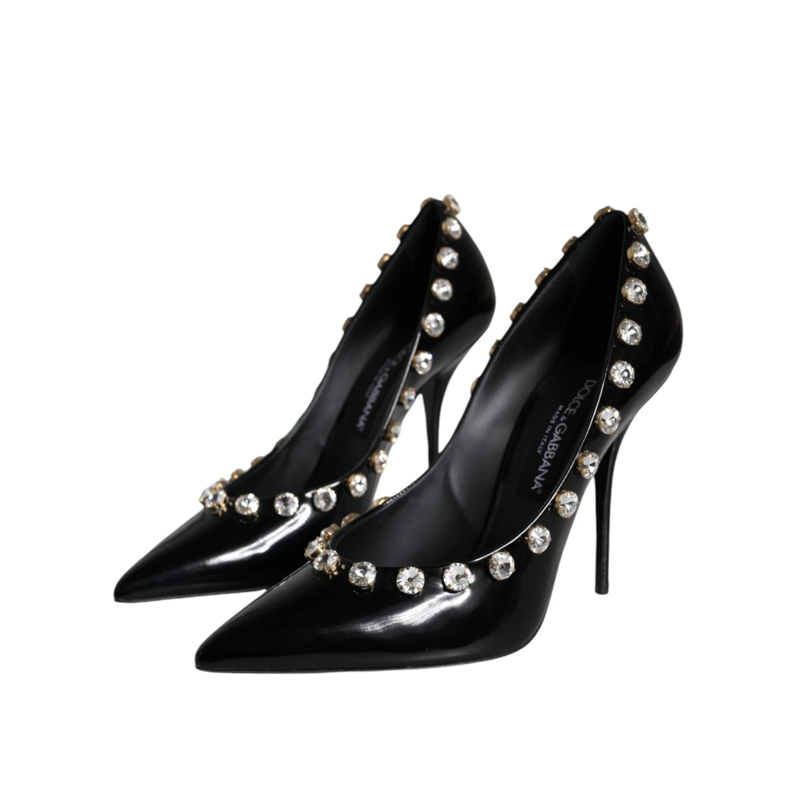 Dolce & Gabbana Black Crystals Leather High Heels Pumps Shoes