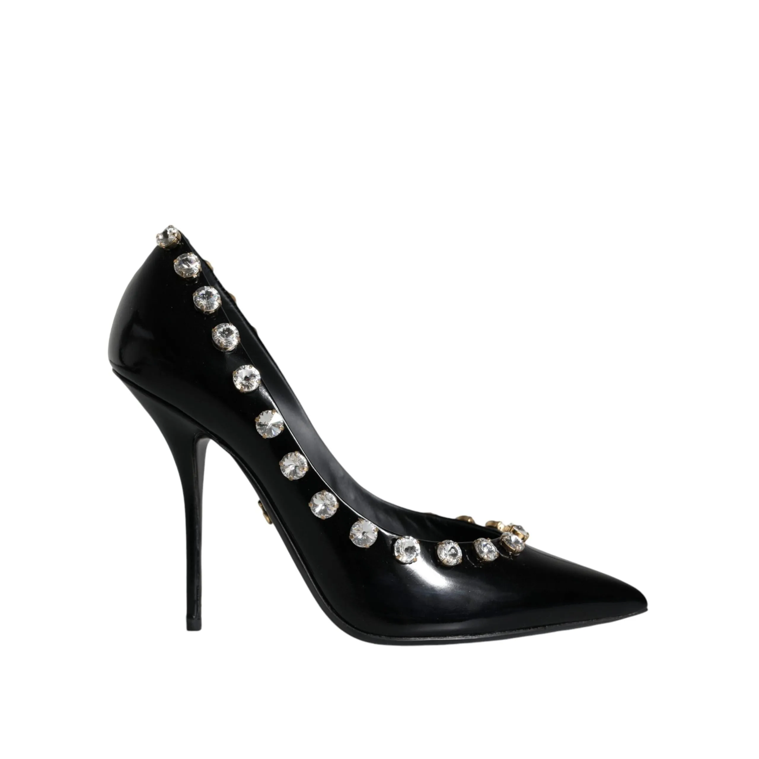 Dolce & Gabbana Black Crystals Leather High Heels Pumps Shoes