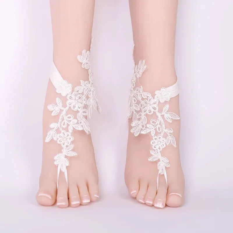 French lace barefoot sandals, Barefoot sandals for bridal,White barefoot sandals for bridal, Lace bottomless sandals, foot jewelry