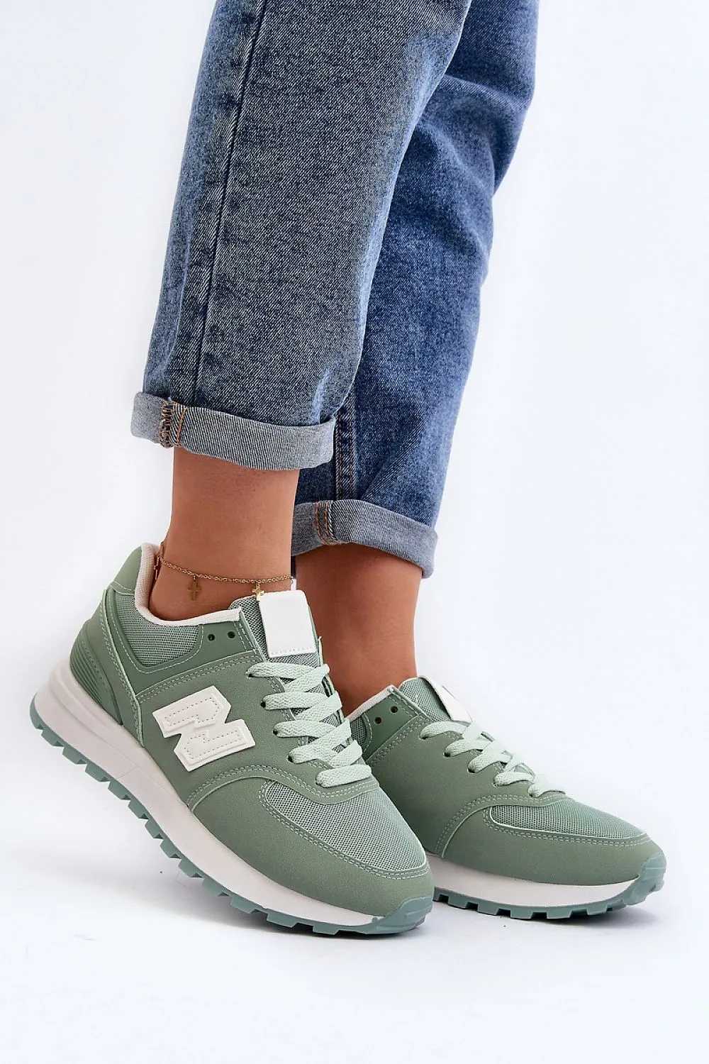 Green Eco Leather and Textile Trainers