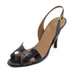 Hermes Charcoal Alligator Ottomane Sandals Size US 9 | EU 39