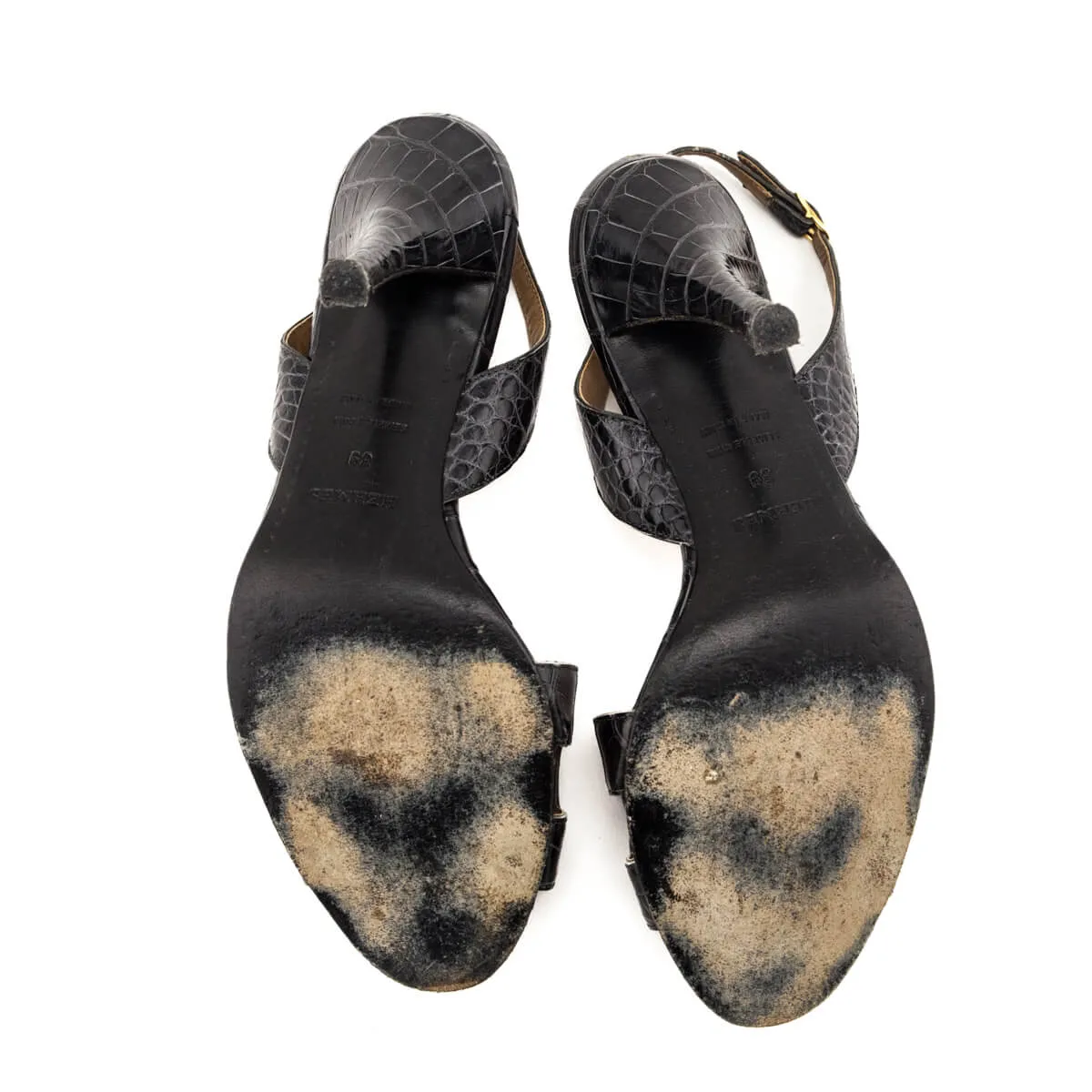 Hermes Charcoal Alligator Ottomane Sandals Size US 9 | EU 39
