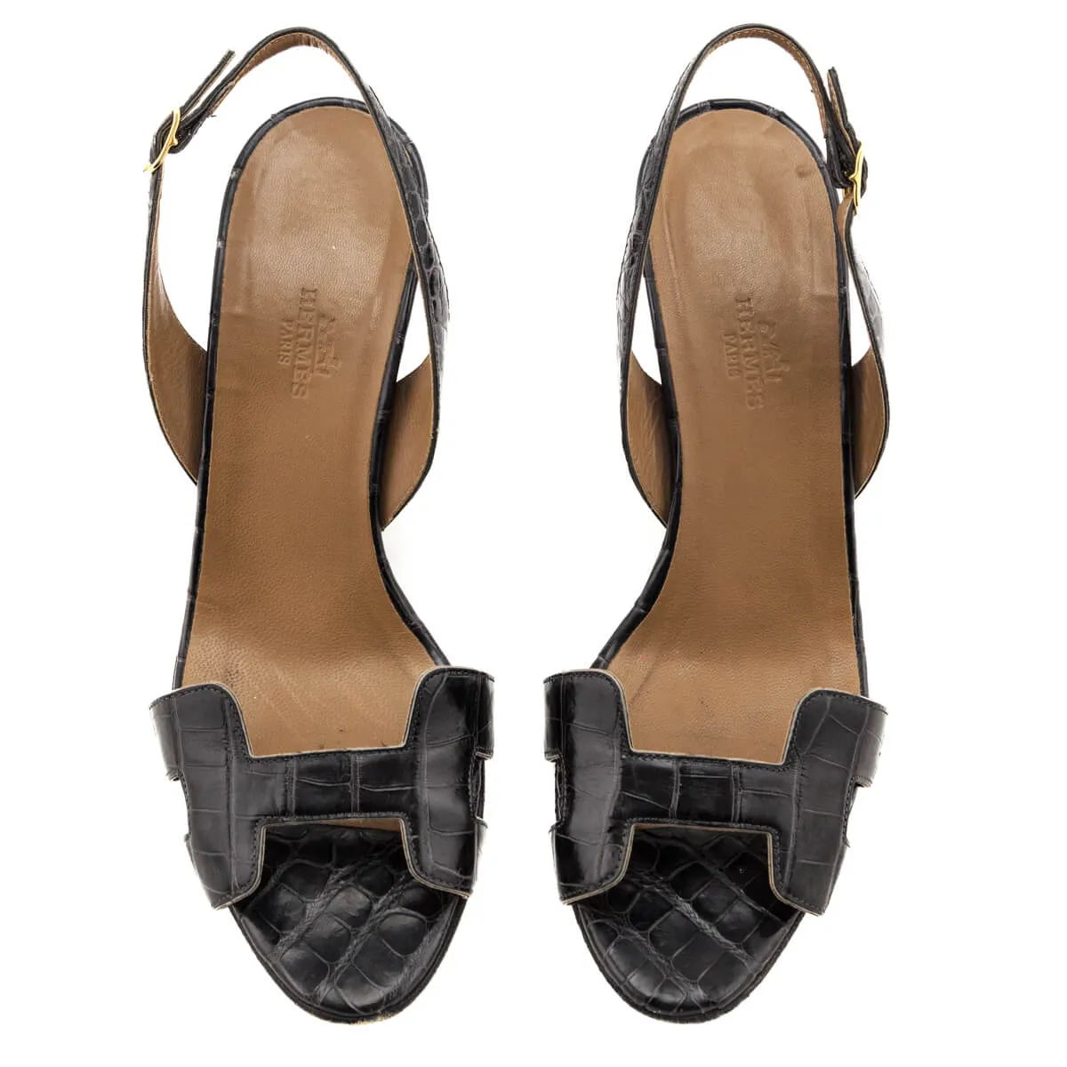 Hermes Charcoal Alligator Ottomane Sandals Size US 9 | EU 39