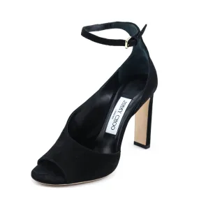 Jimmy Choo Black Suede Theresa Half-d'Orsay Ankle Strap Sandals Size US 7 | EU 37