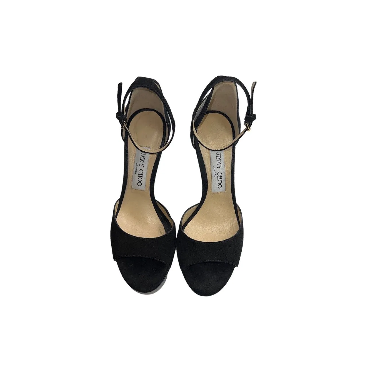 JIMMY CHOO Max 120 Black Suede & Metallic Nappa Leather Platform Heels - Sz. 36.5