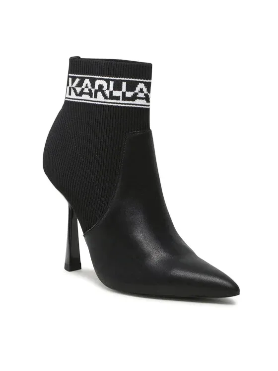 KARL LAGERFELD PANDARA SPEKULUM LOGO ANKLE HEELS IN BLACK