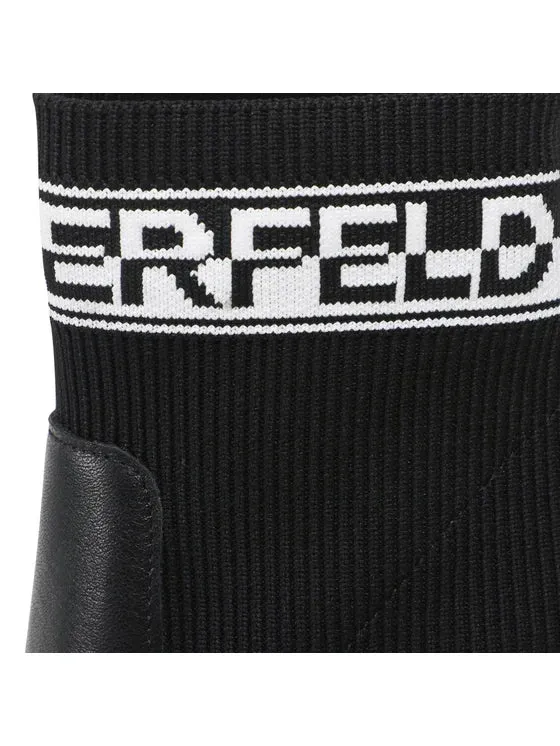 KARL LAGERFELD PANDARA SPEKULUM LOGO ANKLE HEELS IN BLACK