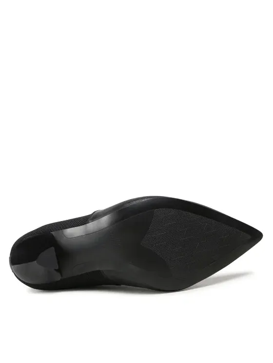 KARL LAGERFELD PANDARA SPEKULUM LOGO ANKLE HEELS IN BLACK