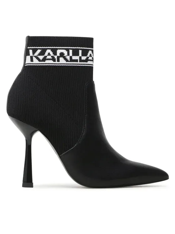 KARL LAGERFELD PANDARA SPEKULUM LOGO ANKLE HEELS IN BLACK