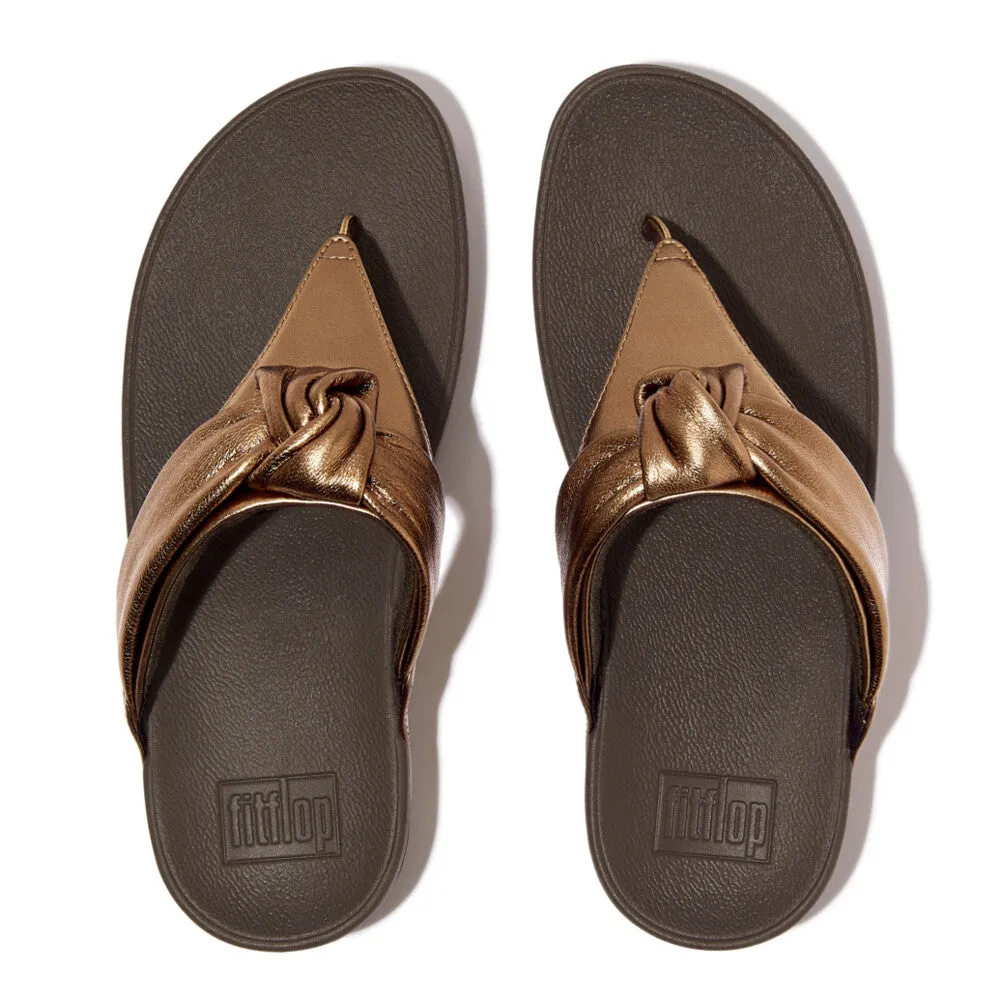 LULU Padded-Knot Metallic-Leather Toe-Post Sandals