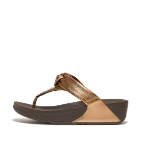 LULU Padded-Knot Metallic-Leather Toe-Post Sandals