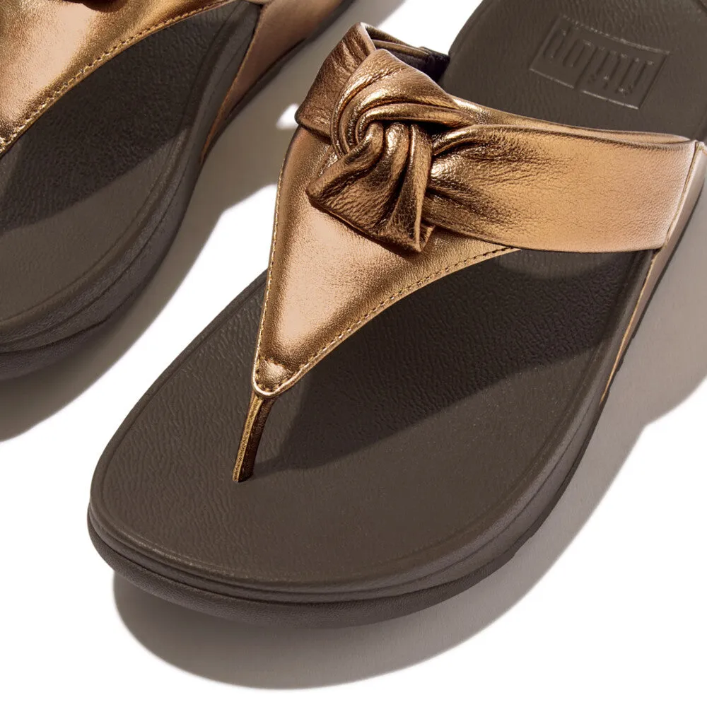 LULU Padded-Knot Metallic-Leather Toe-Post Sandals