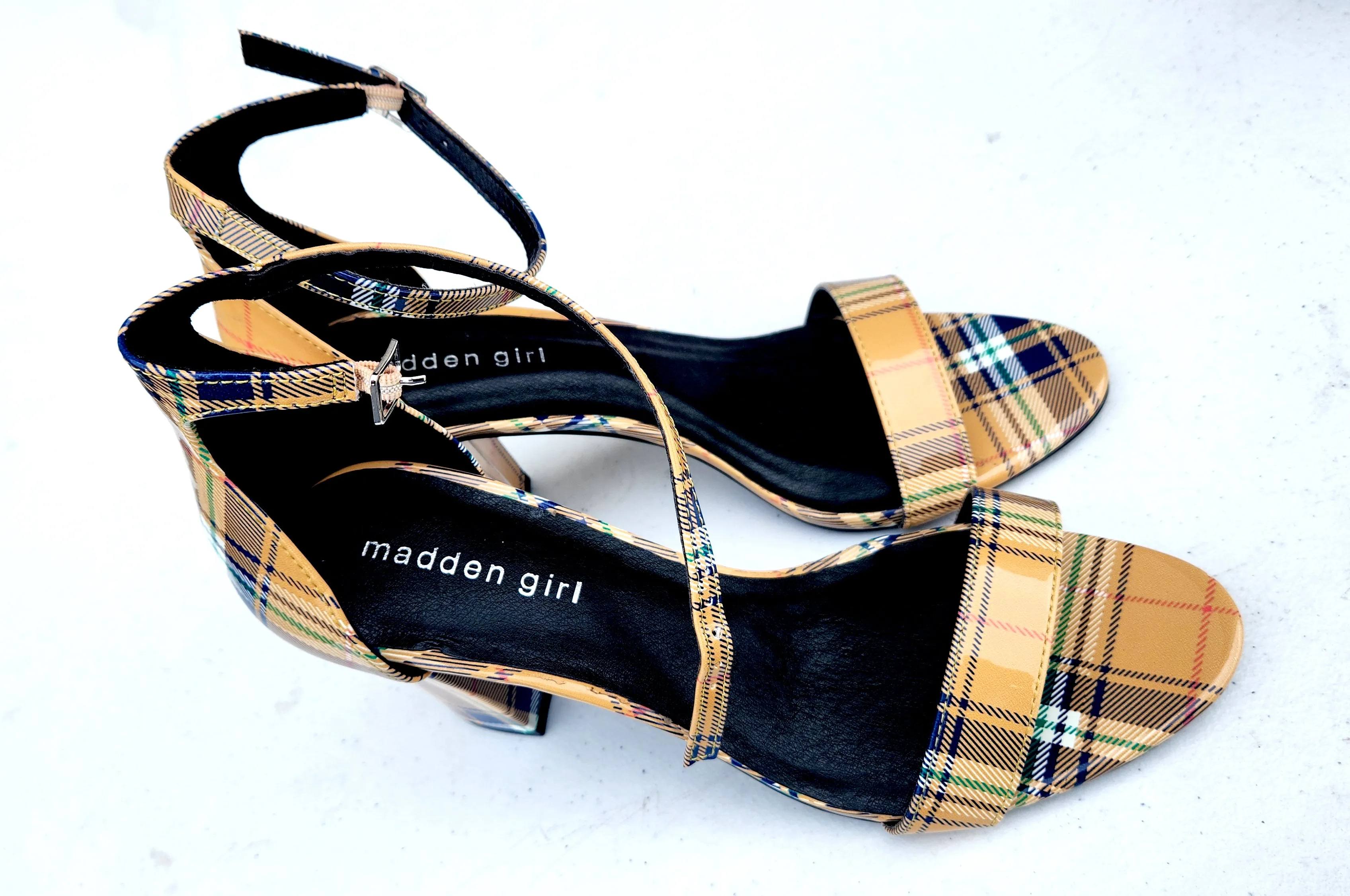 Madden Girl Bella Two-Piece Block-Heel Sandals  Color Yellow Plaid Size 10M