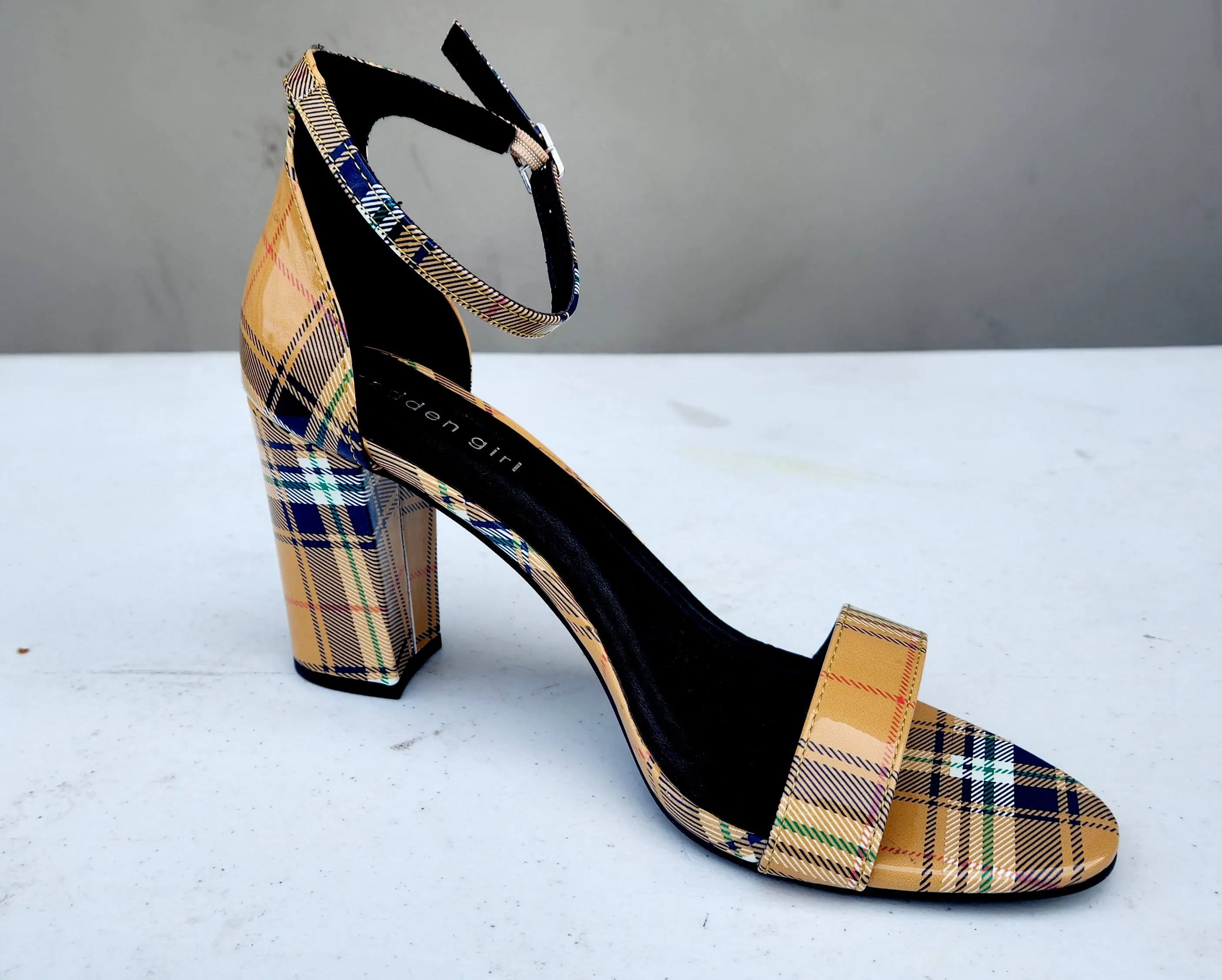Madden Girl Bella Two-Piece Block-Heel Sandals  Color Yellow Plaid Size 10M