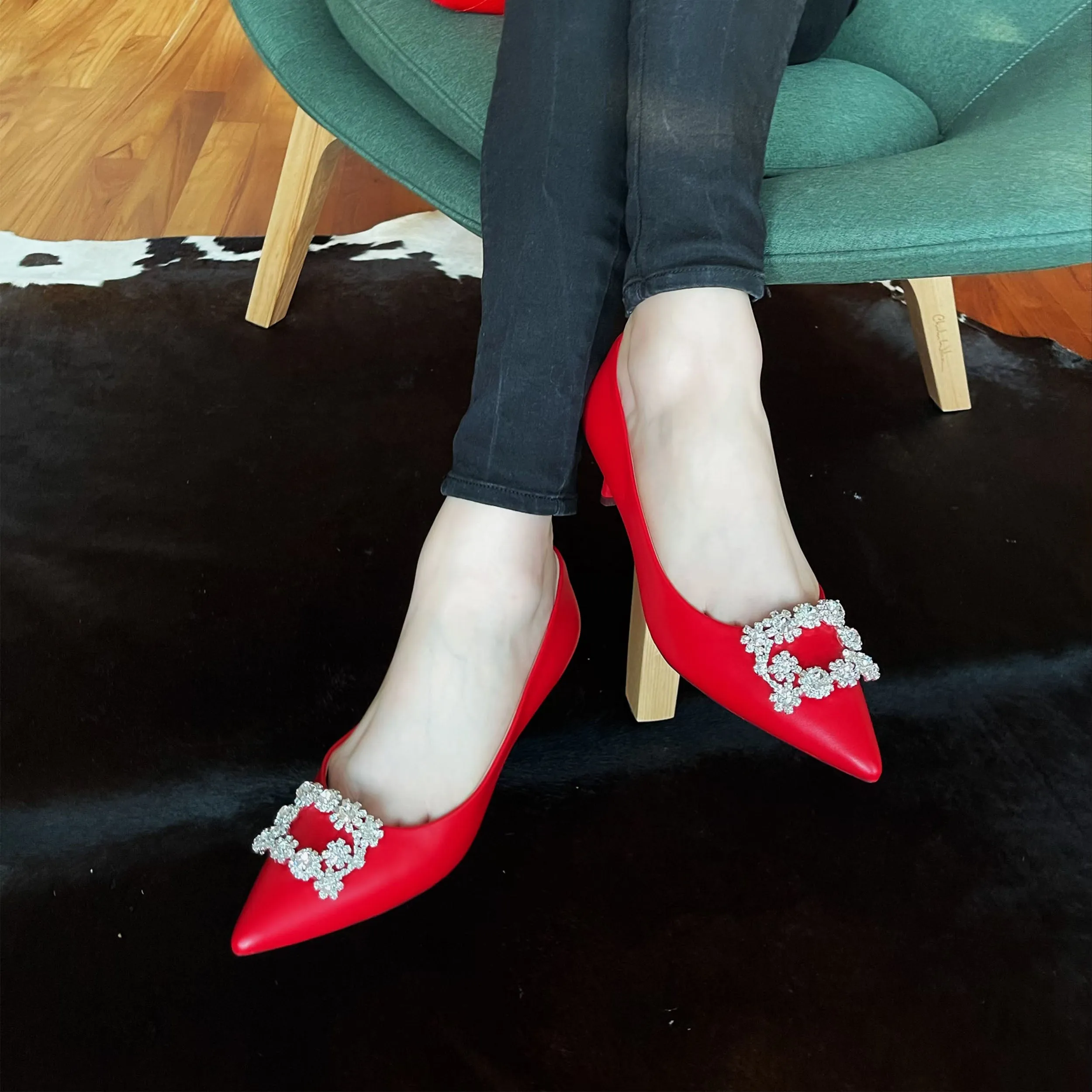 Marylyn Red Crystal Kitten Heel Pump