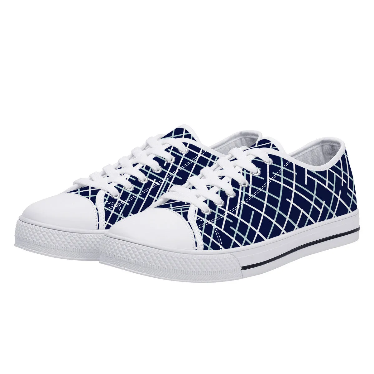 Navy with Abstract Line Design Canvas Sneakers