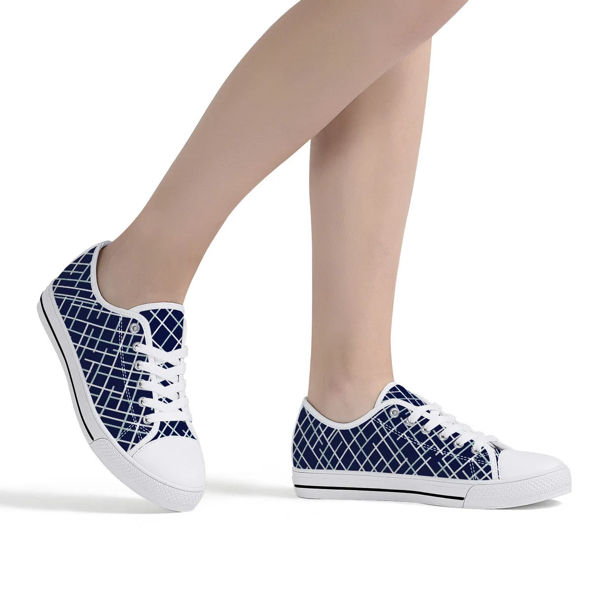 Navy with Abstract Line Design Canvas Sneakers