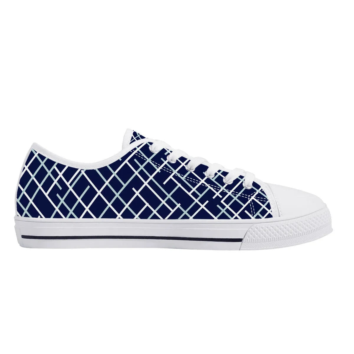 Navy with Abstract Line Design Canvas Sneakers