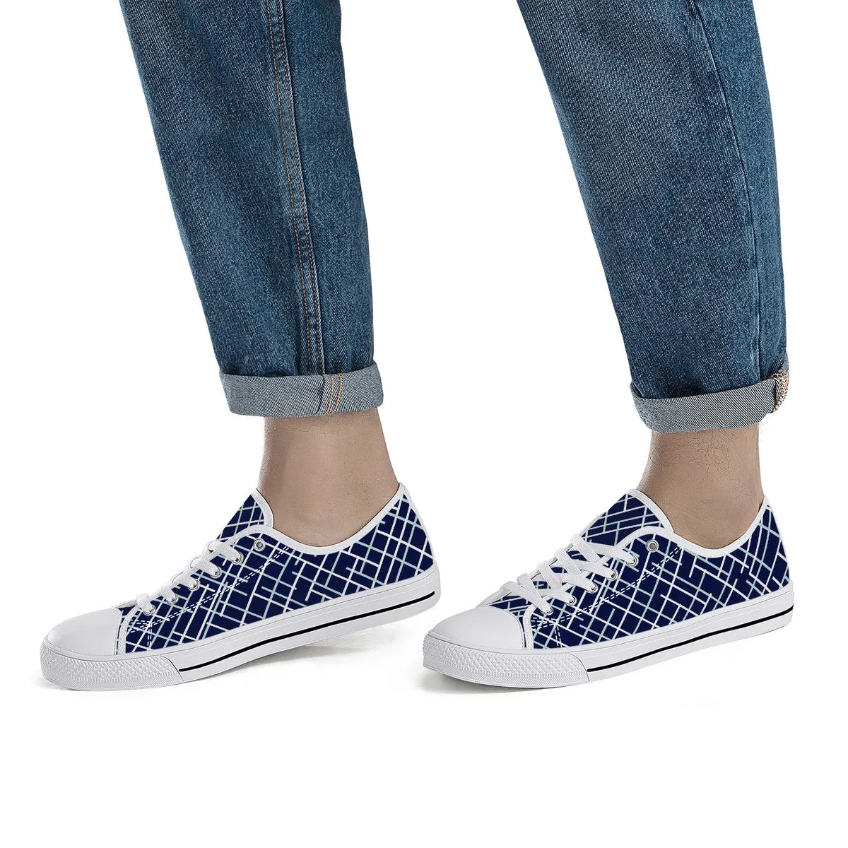 Navy with Abstract Line Design Canvas Sneakers