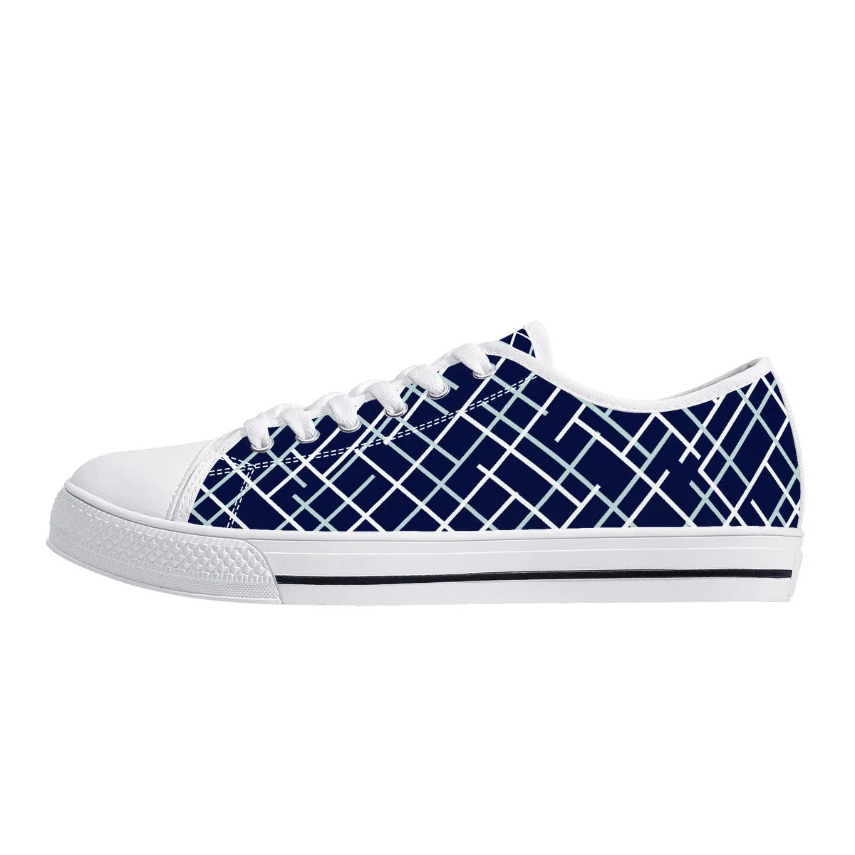 Navy with Abstract Line Design Canvas Sneakers