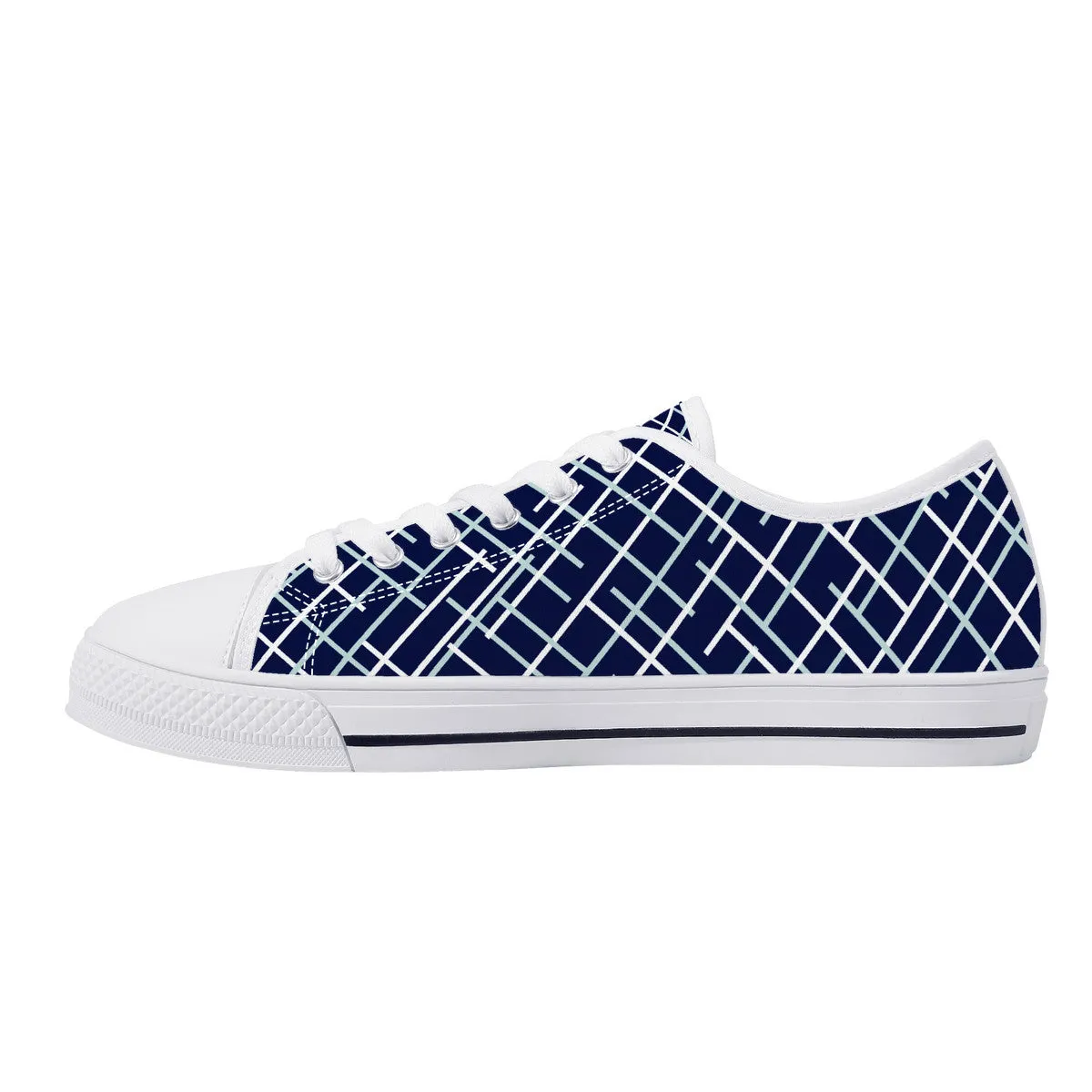 Navy with Abstract Line Design Canvas Sneakers