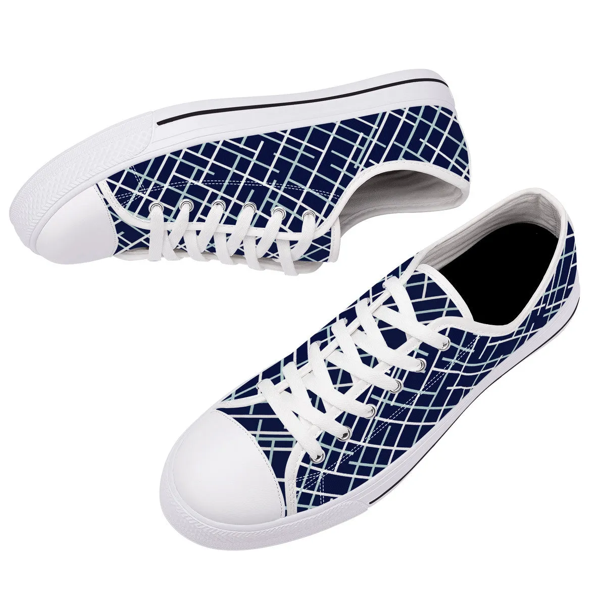 Navy with Abstract Line Design Canvas Sneakers