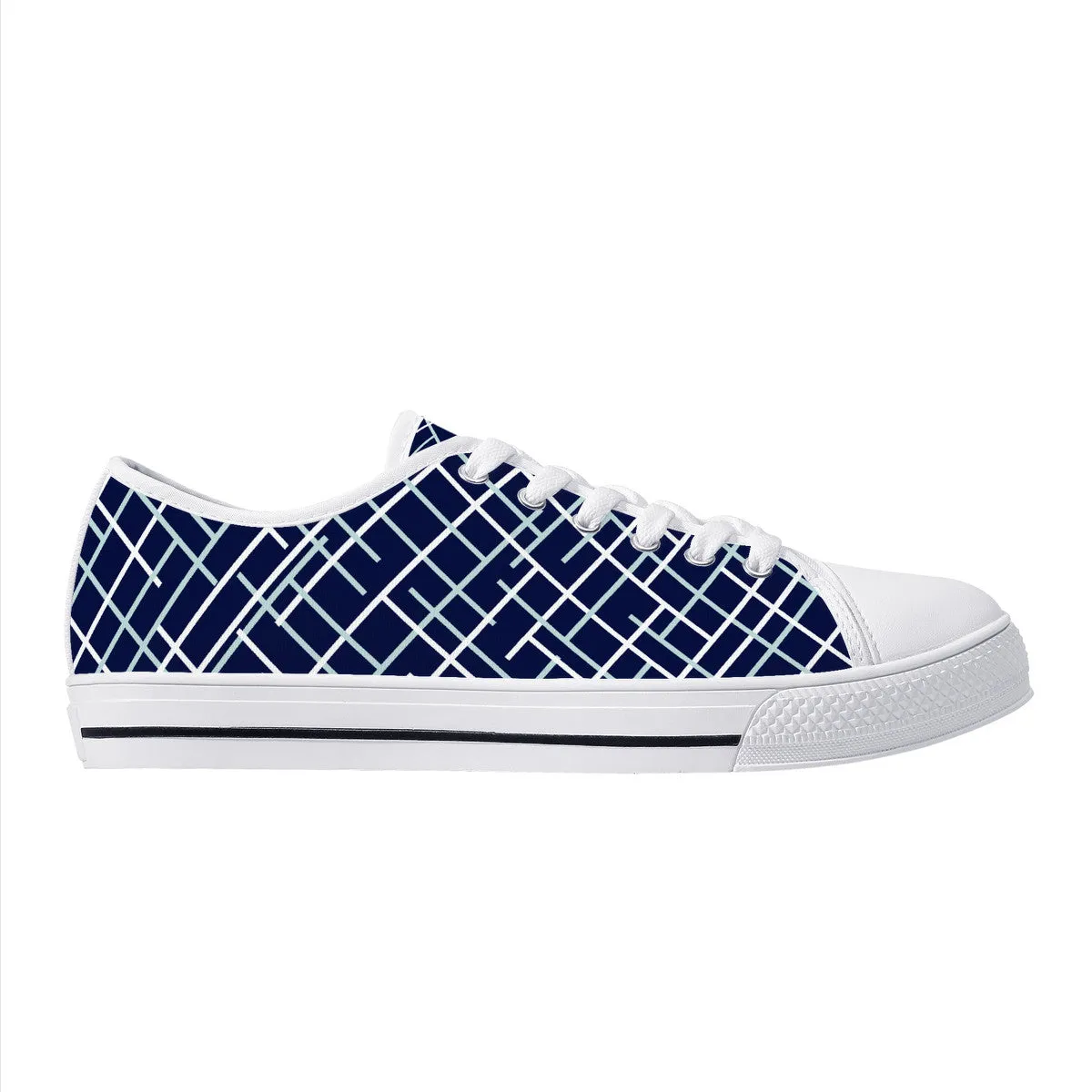 Navy with Abstract Line Design Canvas Sneakers