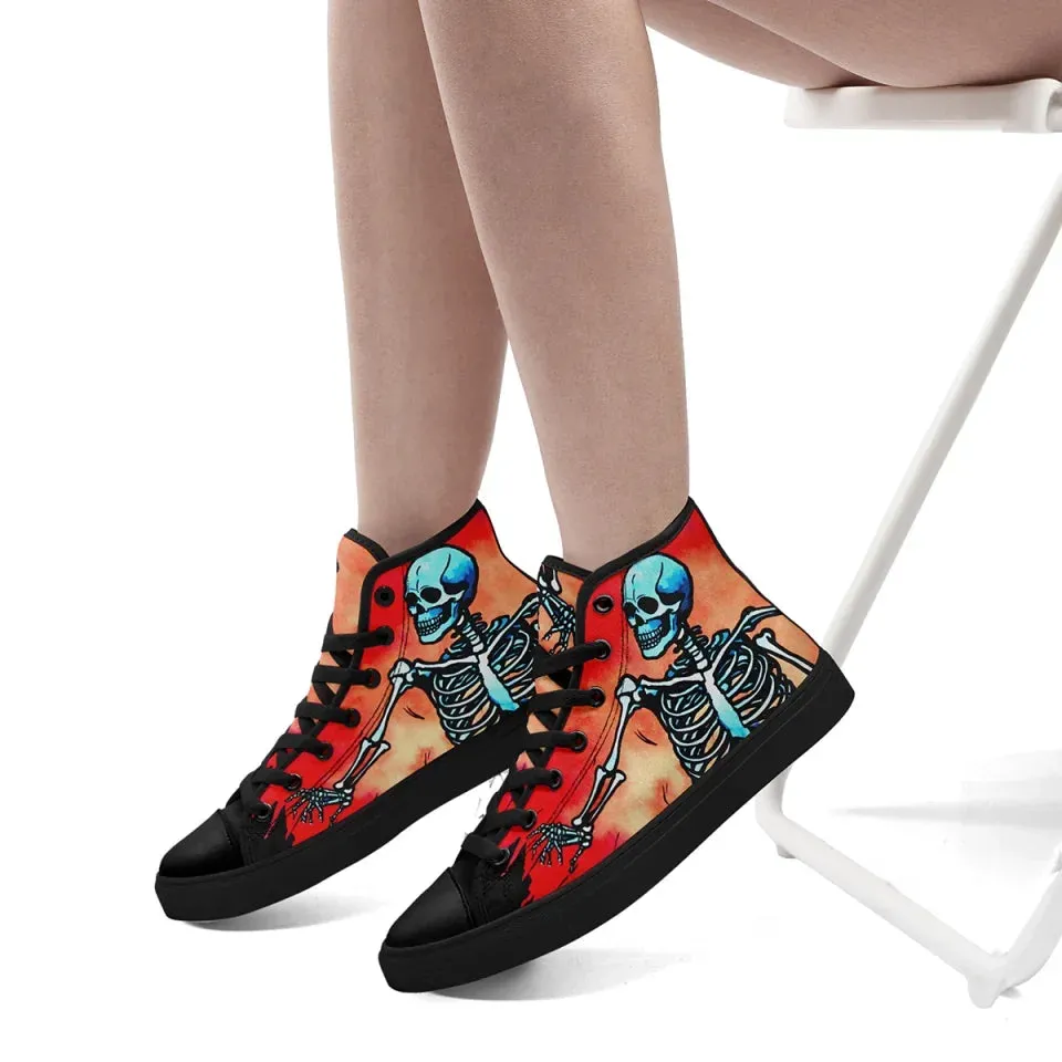 Personalized Gothic Hight Top Sneakers, Custom Skull Fashion Shoes, Mystic Goth Walking Shoes