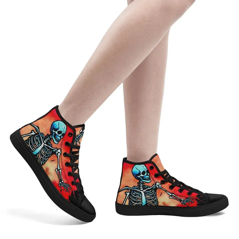 Personalized Gothic Hight Top Sneakers, Custom Skull Fashion Shoes, Mystic Goth Walking Shoes