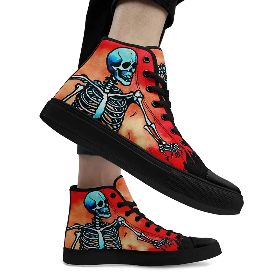 Personalized Gothic Hight Top Sneakers, Custom Skull Fashion Shoes, Mystic Goth Walking Shoes