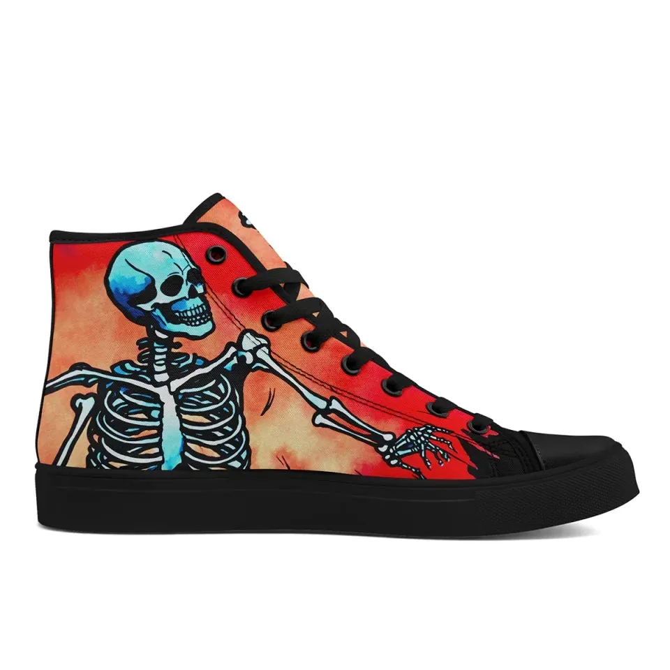 Personalized Gothic Hight Top Sneakers, Custom Skull Fashion Shoes, Mystic Goth Walking Shoes