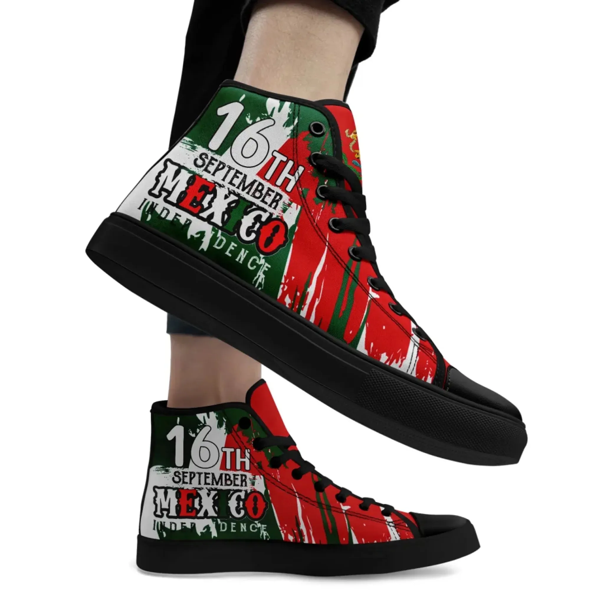 Personalized Mexico Flag Sneakers, Custom Mexico Heritage High-Tops Shoes, Patriotic Comfort Shoes