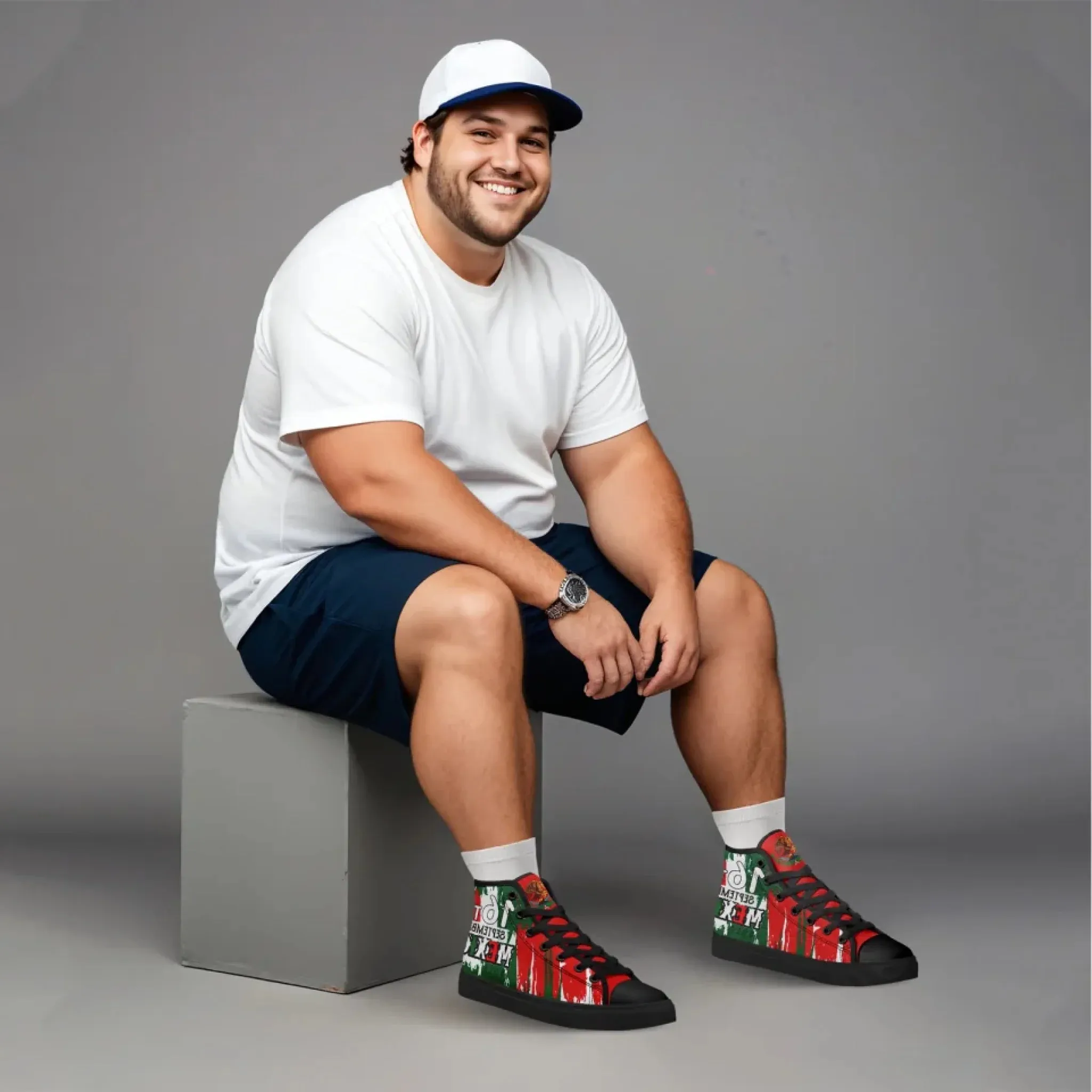 Personalized Mexico Flag Sneakers, Custom Mexico Heritage High-Tops Shoes, Patriotic Comfort Shoes