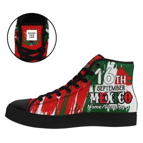 Personalized Mexico Flag Sneakers, Custom Mexico Heritage High-Tops Shoes, Patriotic Comfort Shoes