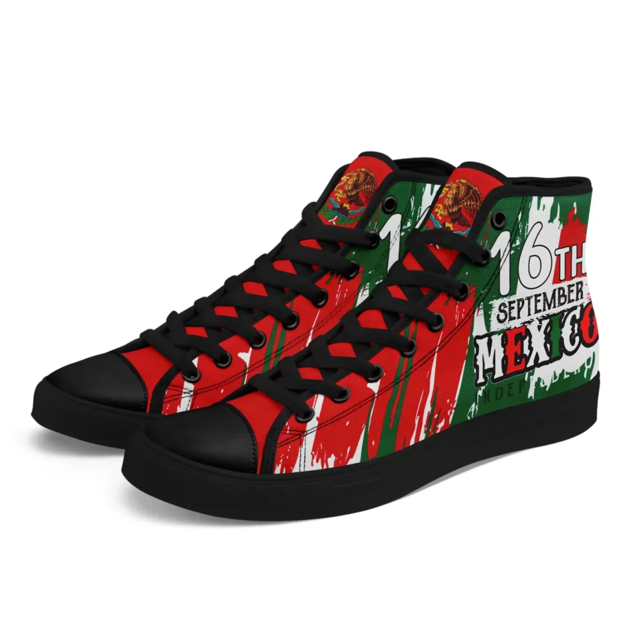 Personalized Mexico Flag Sneakers, Custom Mexico Heritage High-Tops Shoes, Patriotic Comfort Shoes