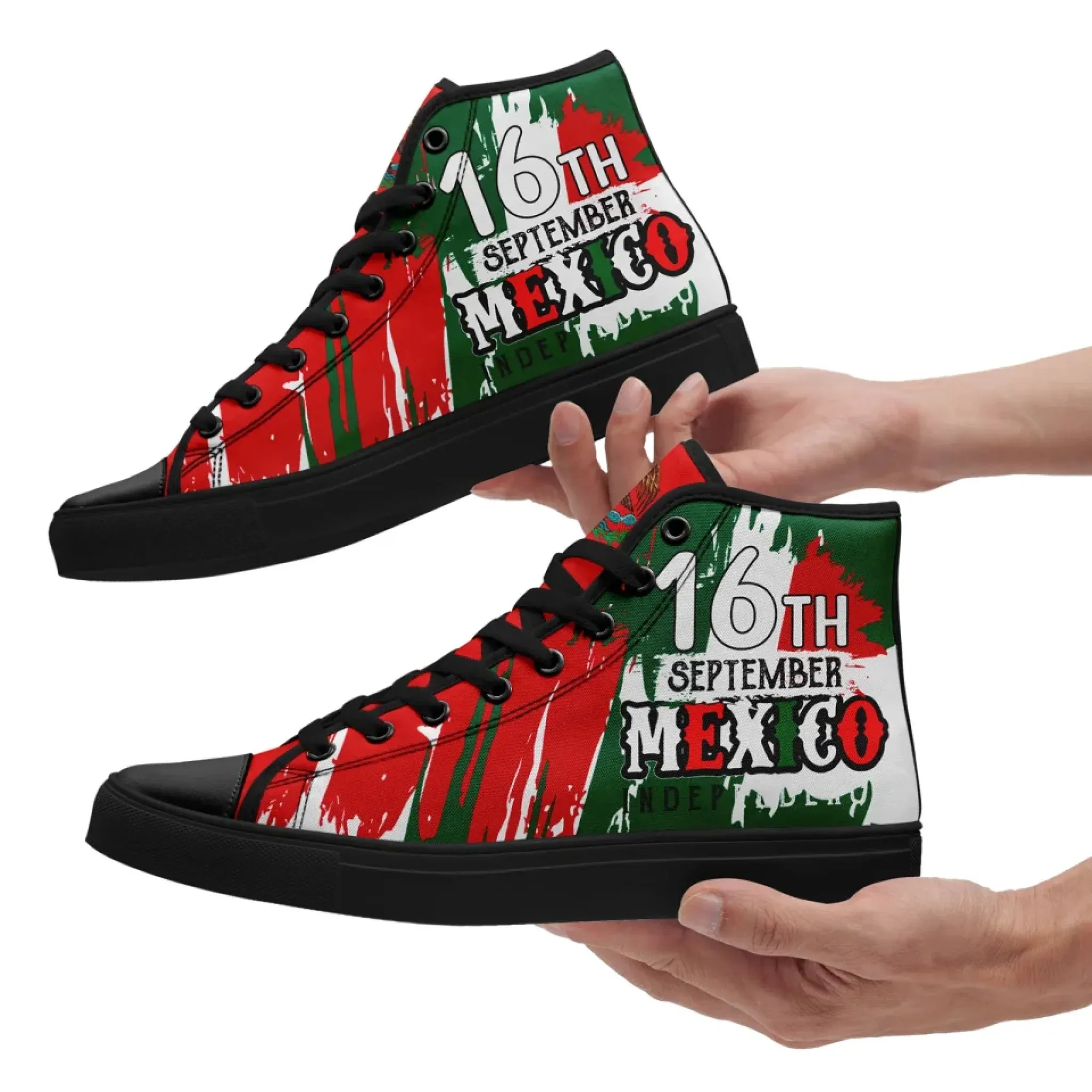 Personalized Mexico Flag Sneakers, Custom Mexico Heritage High-Tops Shoes, Patriotic Comfort Shoes