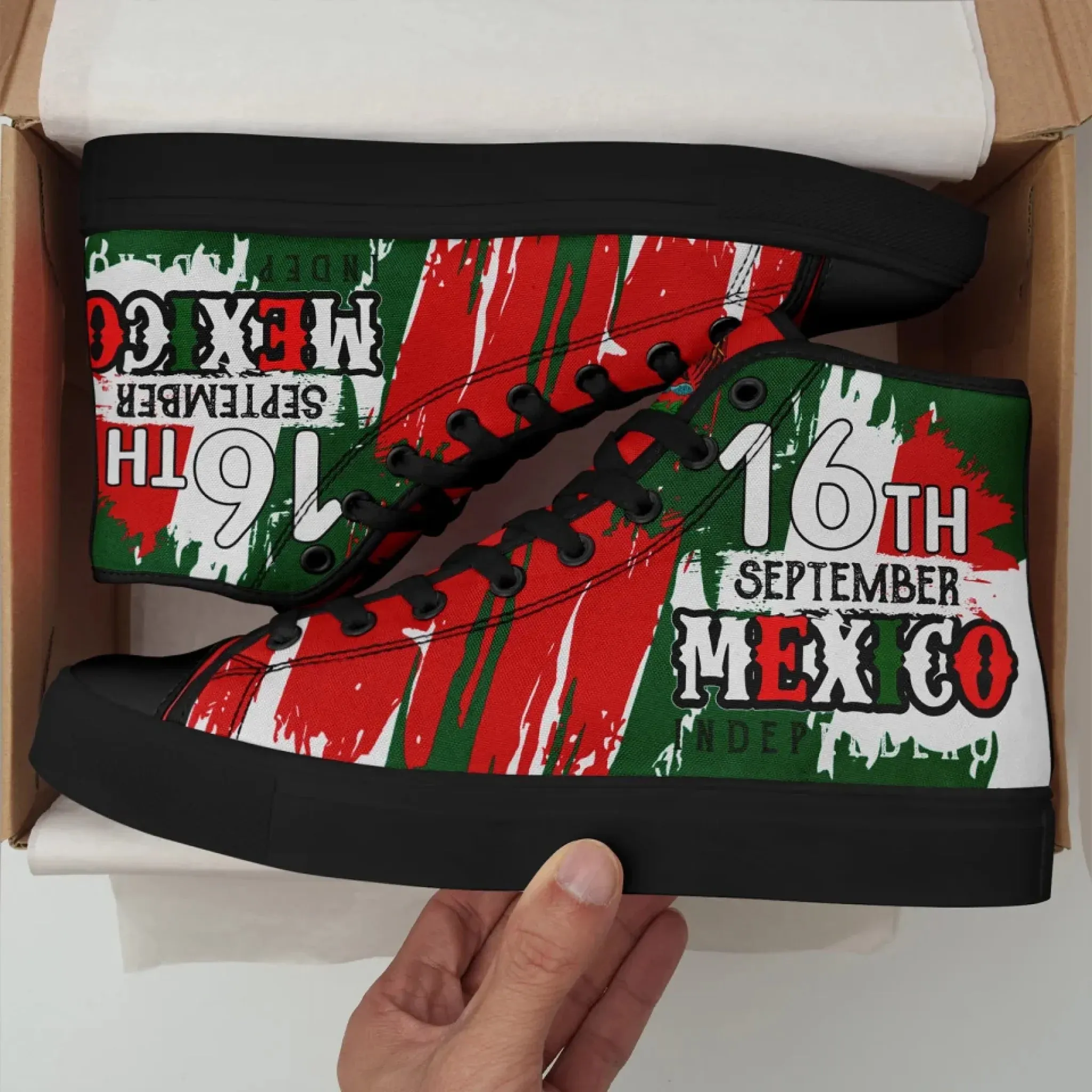 Personalized Mexico Flag Sneakers, Custom Mexico Heritage High-Tops Shoes, Patriotic Comfort Shoes