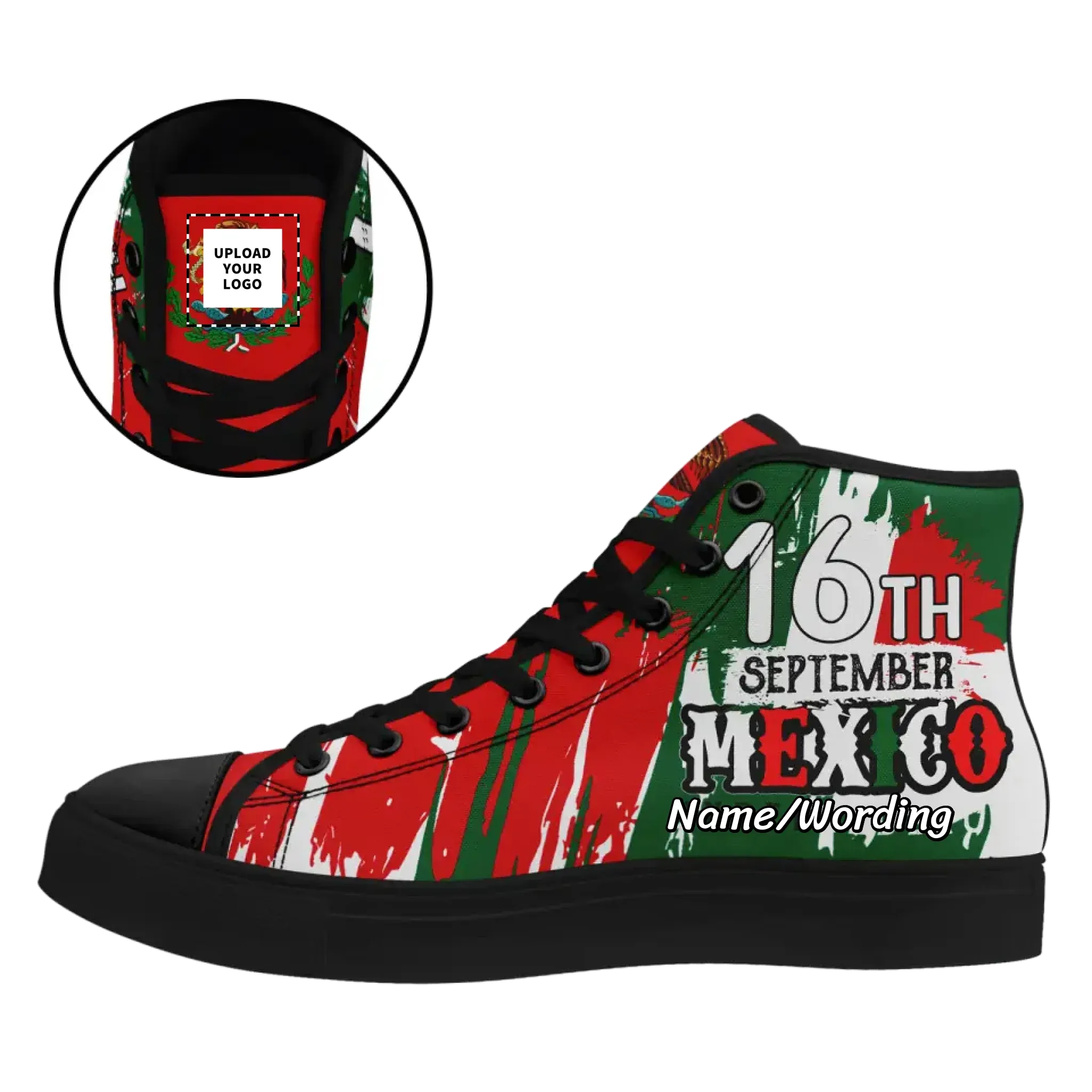 Personalized Mexico Flag Sneakers, Custom Mexico Heritage High-Tops Shoes, Patriotic Comfort Shoes