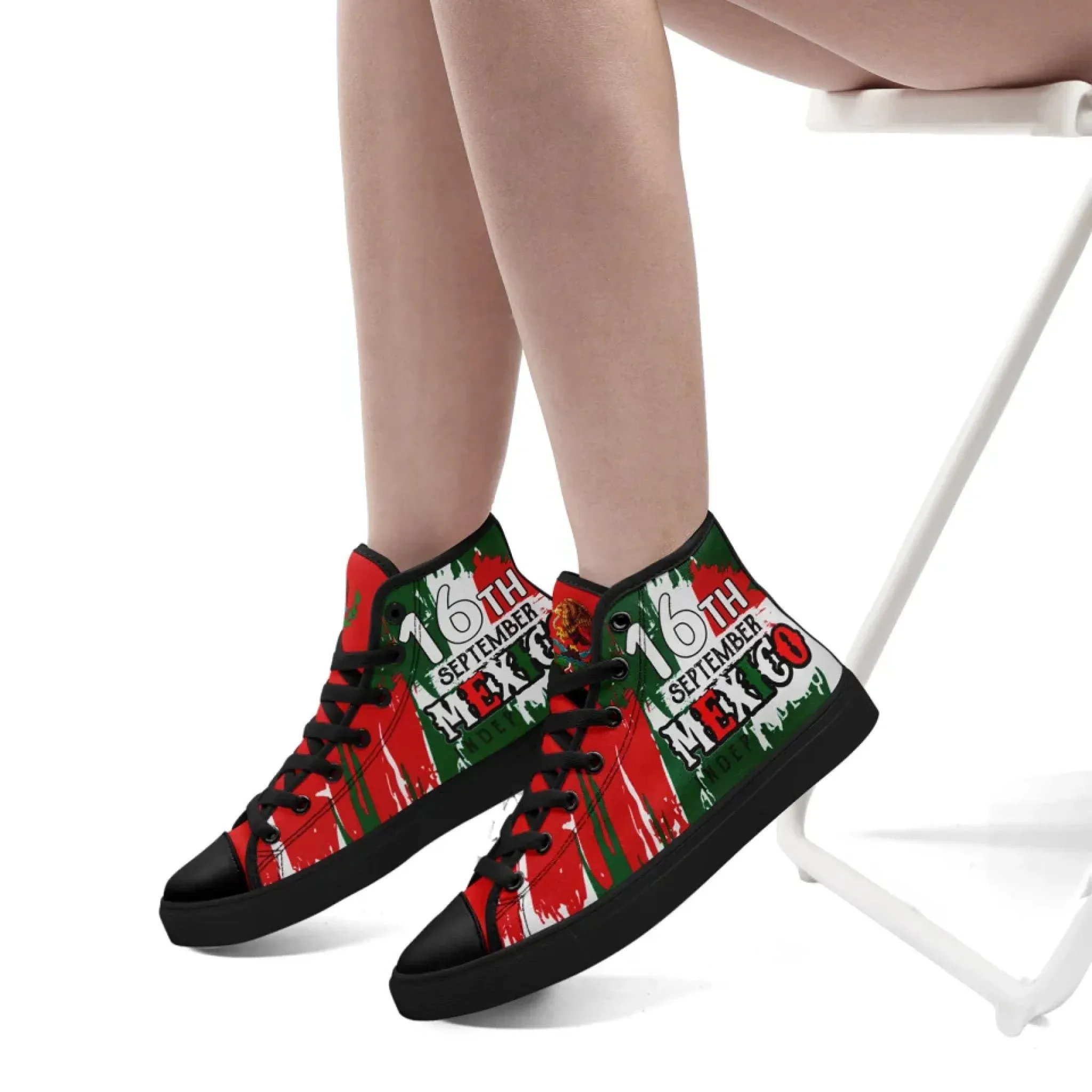Personalized Mexico Flag Sneakers, Custom Mexico Heritage High-Tops Shoes, Patriotic Comfort Shoes