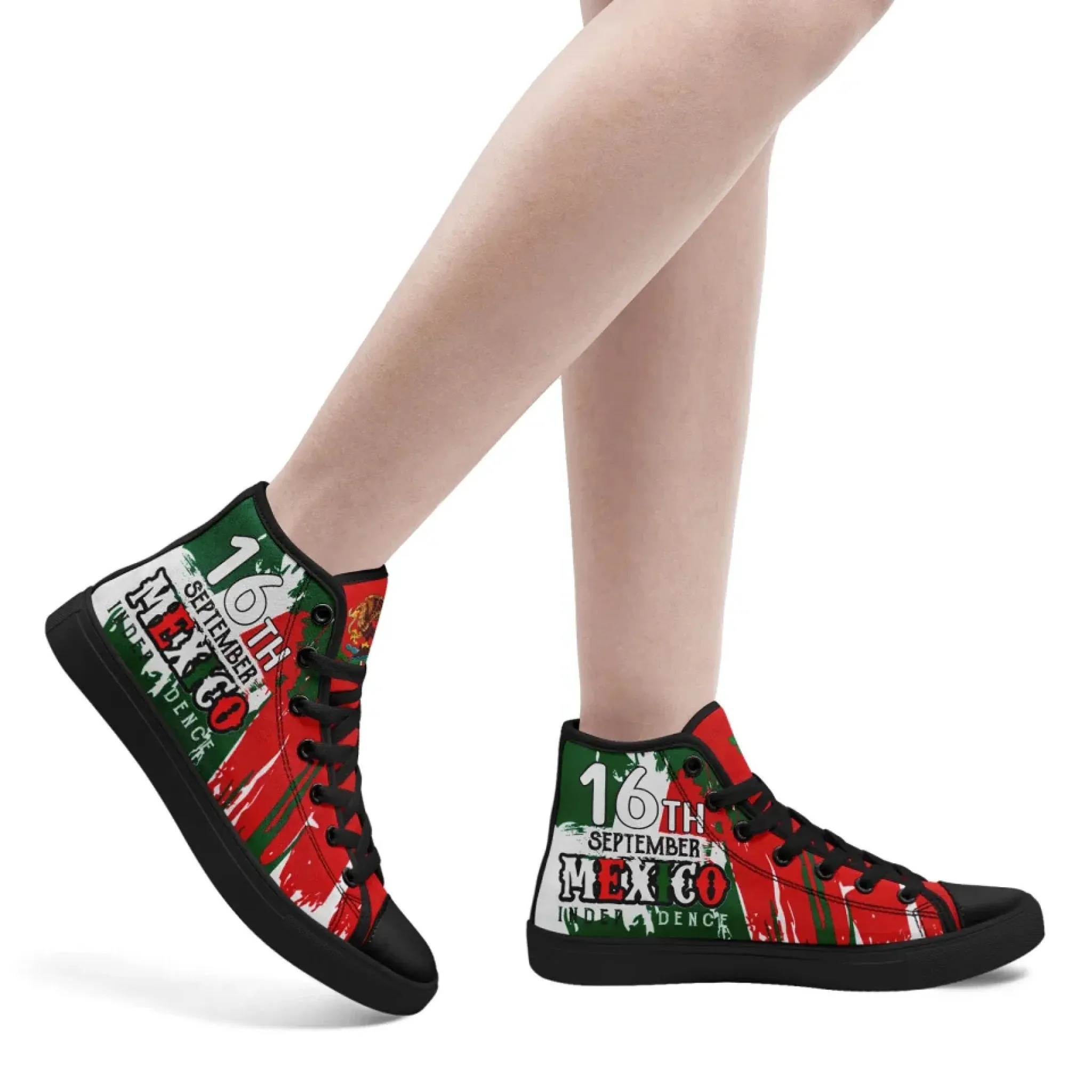 Personalized Mexico Flag Sneakers, Custom Mexico Heritage High-Tops Shoes, Patriotic Comfort Shoes