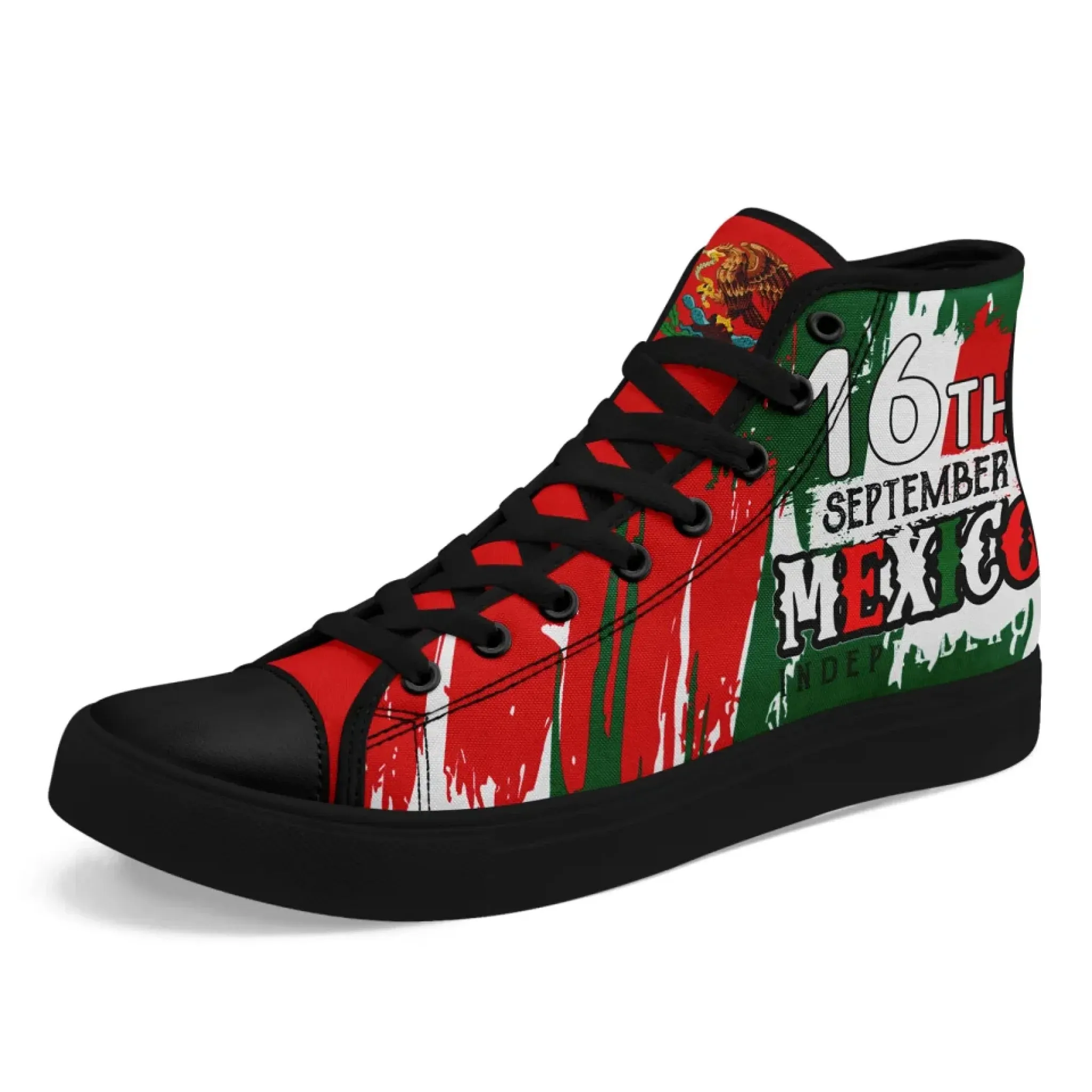 Personalized Mexico Flag Sneakers, Custom Mexico Heritage High-Tops Shoes, Patriotic Comfort Shoes