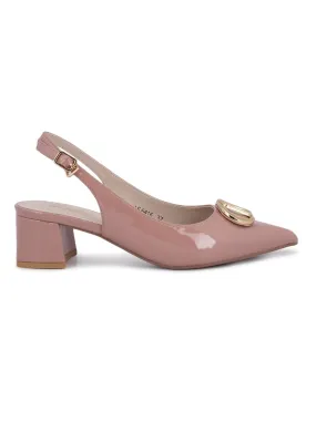 Pink Slingback Pumps With Gold Embellishment
