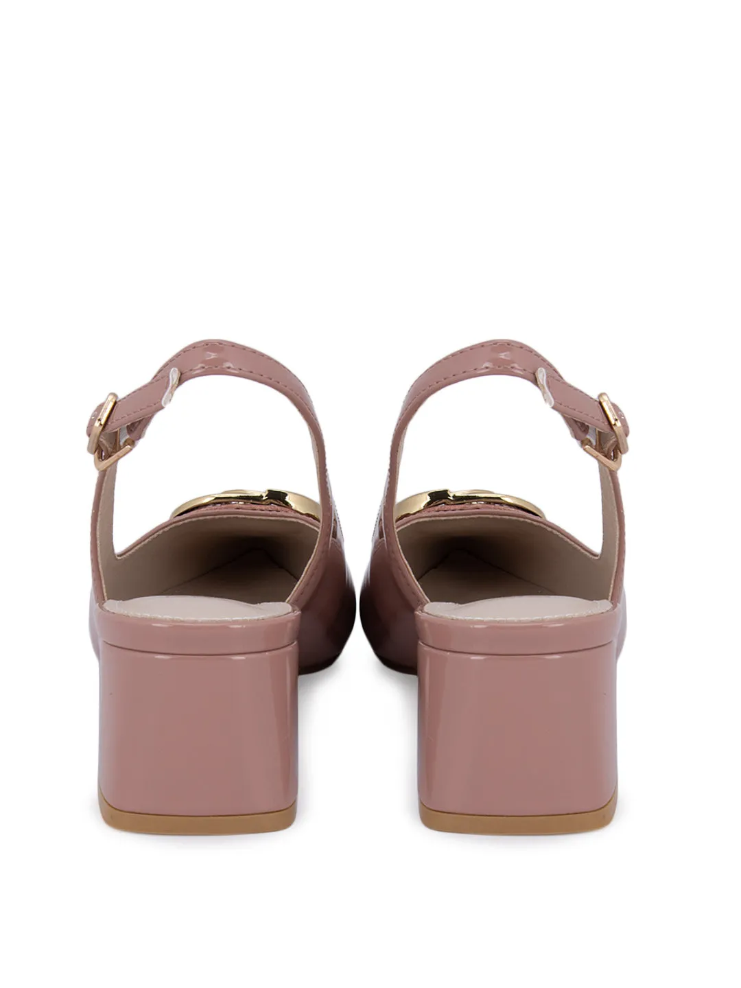 Pink Slingback Pumps With Gold Embellishment