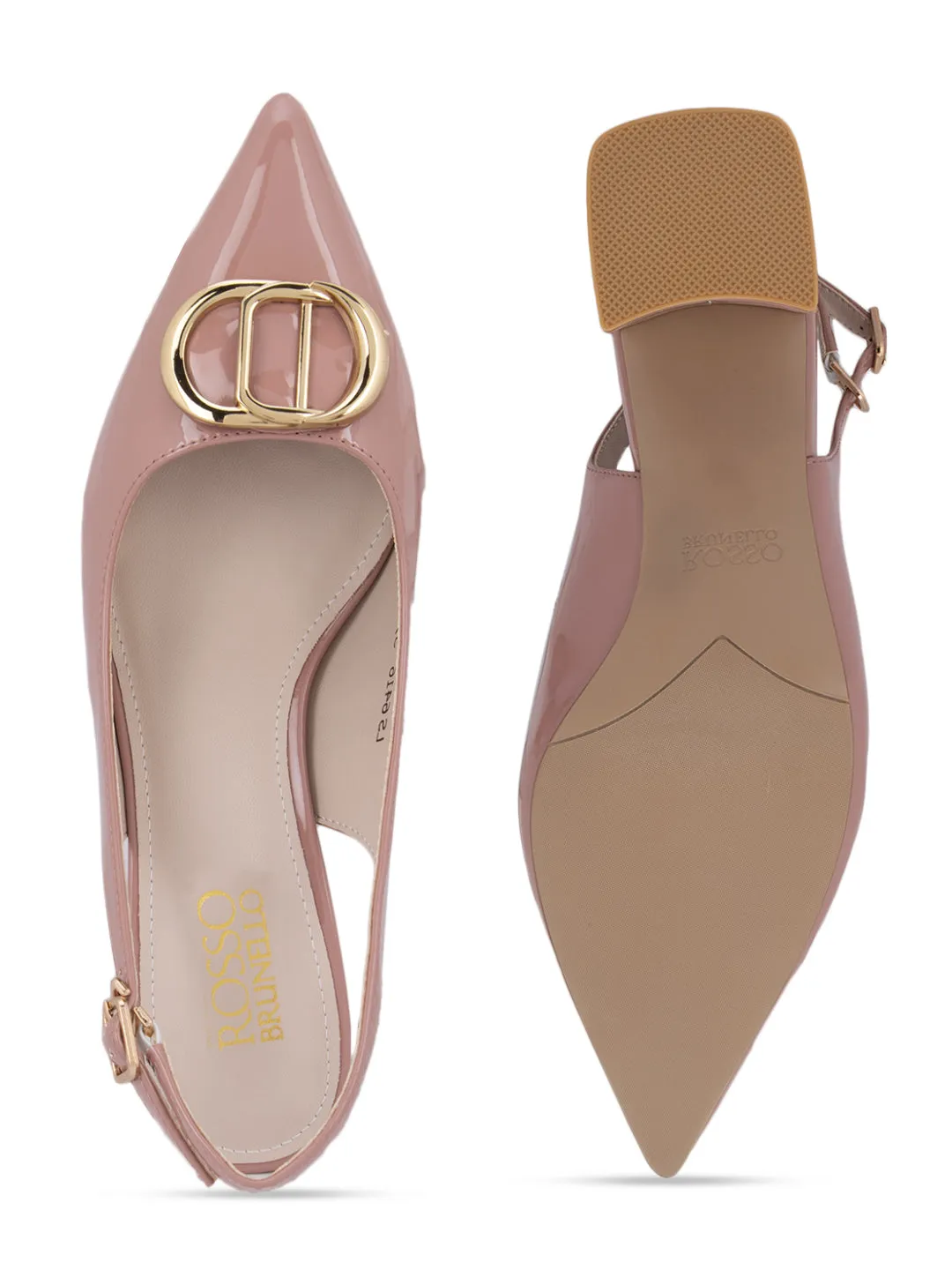 Pink Slingback Pumps With Gold Embellishment