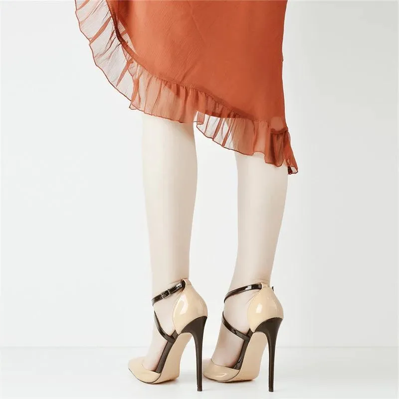 Pointed Toe T-Strap Pumps High Heel Shoes