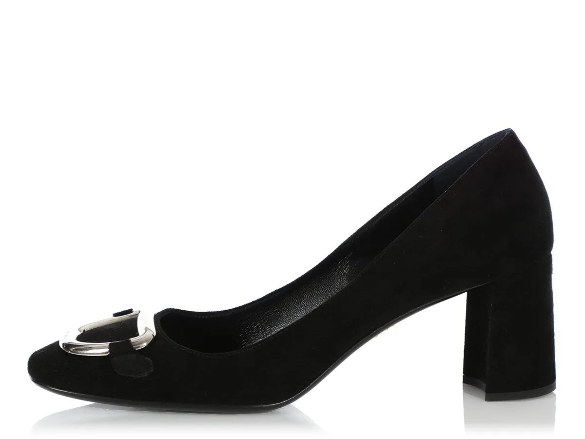 Prada Black Suede Block Heel Pumps