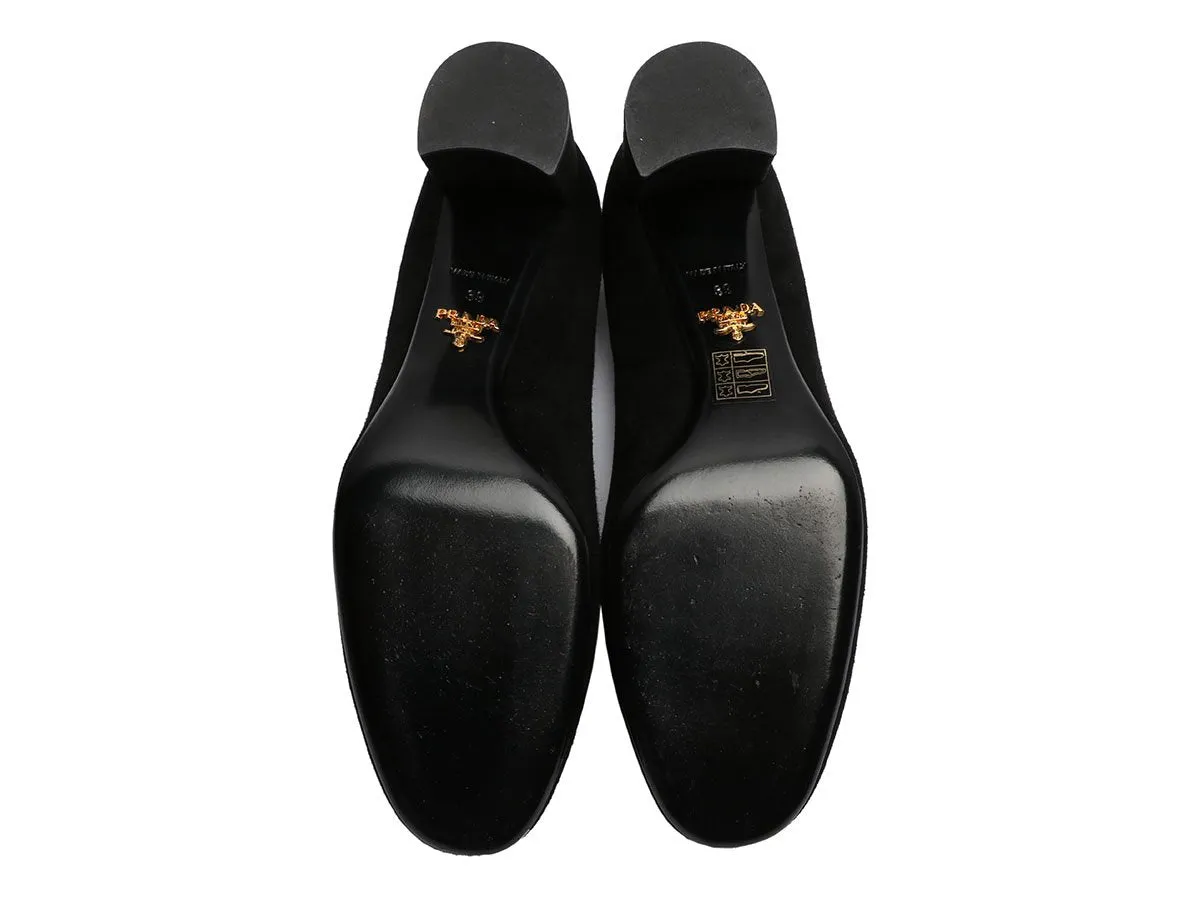 Prada Black Suede Block Heel Pumps