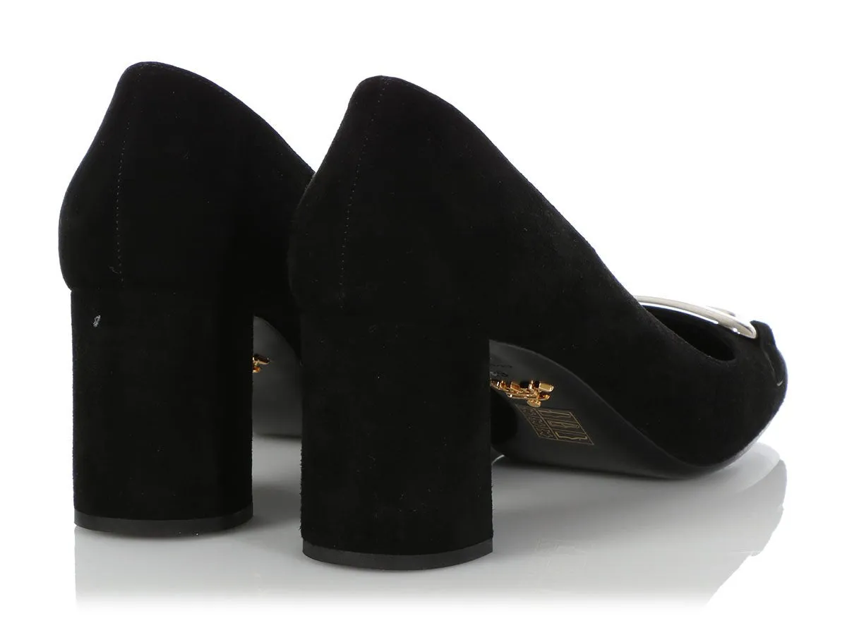 Prada Black Suede Block Heel Pumps