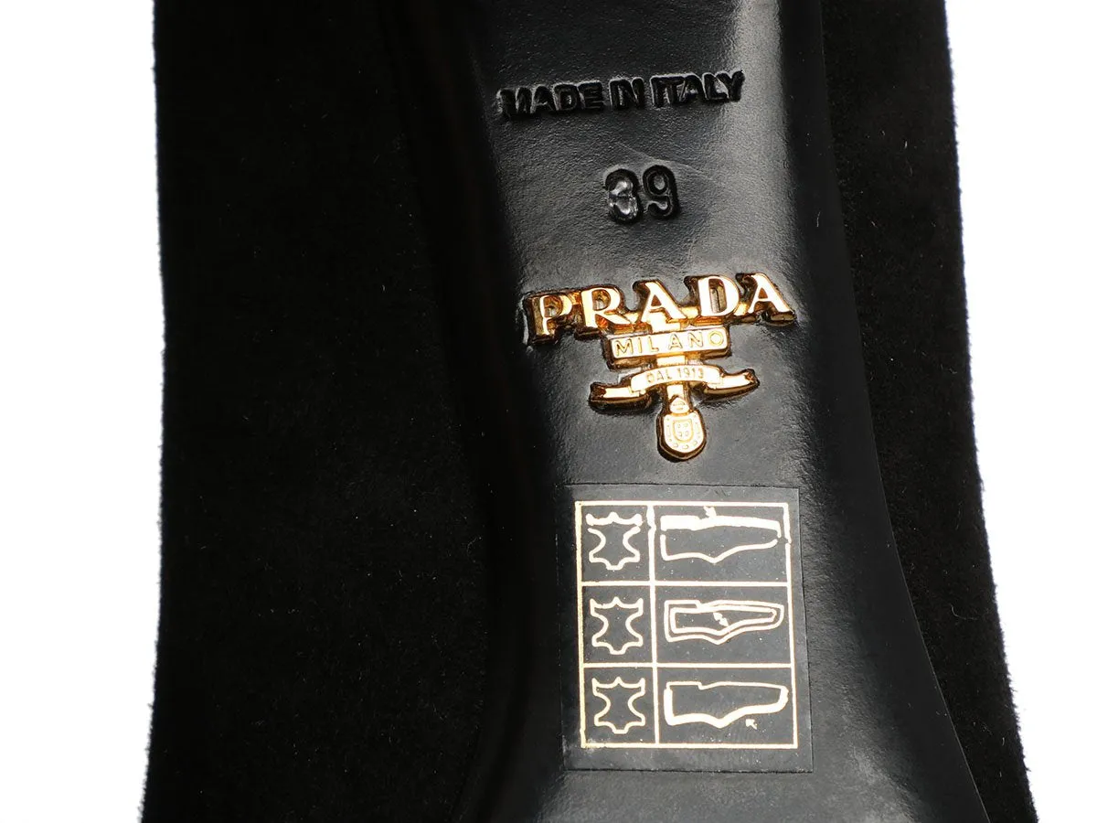 Prada Black Suede Block Heel Pumps