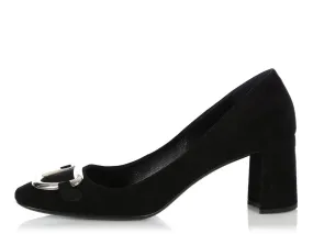 Prada Black Suede Block Heel Pumps